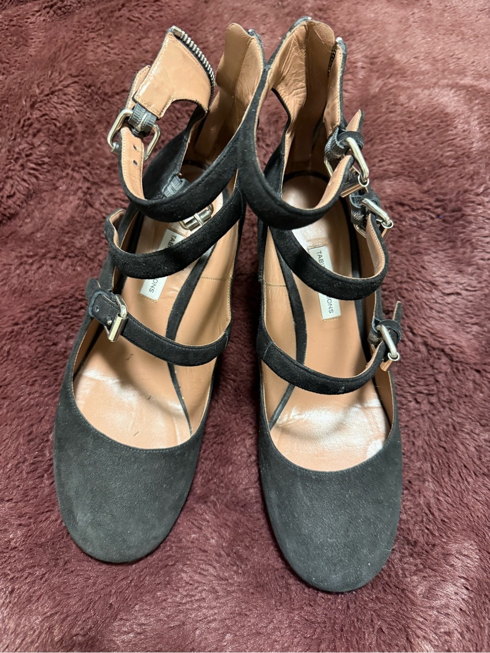 Tabitha Simmons Black Suede Multi-Strap Women's Pumps